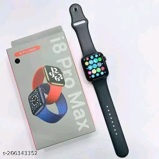 Name: i8 Pro Max
Color: Black
Smart Watch
Weight: 300g
Big Curved Display Smartwatch 
High-end looks & functions for your Day to Day Tasks 
Multiple Latest Watch Faces 
Android n I.O.S Supported 
Side Dual Button + Scroll Working
3 Styles Of Menu 
Bluetoo