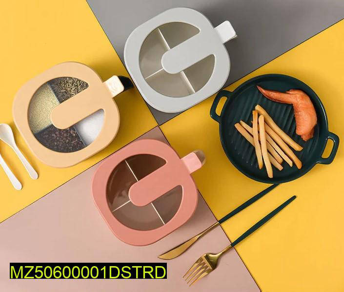 •  Material: Plastic
•  Color: Random
•  4 Compartments
•  Seasoning Box For Kitchen
•  Dimensions: 13.2 x 13.2 x 8 Cm
•  High Quality
•  Package Includes: 1 x Box, 4 x Spoons
•  Note: There might be 1-3cm errors of dimension data due to pure manual measu