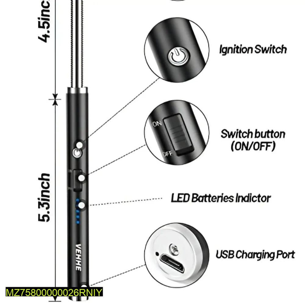 •  Flexible 360 Degree Rotation
•  No Fuel Refills. USB Charging
•  Number Of Pieces: 1 Pc
•  Package Includes: 1 x Rechargeable USB Lighter For Kitchen
•  Note: There might be an error of 1-3 cm due to manual measurement, and slight color differences may